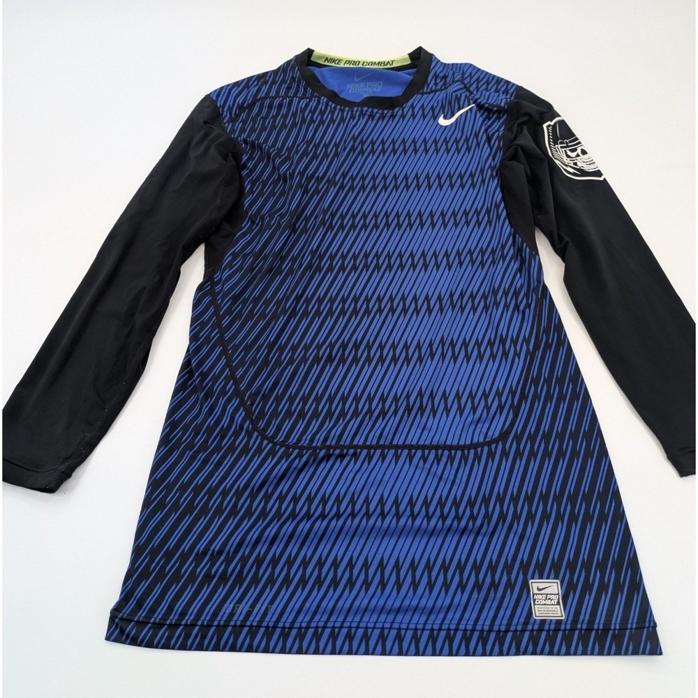 Nike Pro Combat Dri-FIT Football Compression‎ Shirt Blue Black Graphic Mens XL
